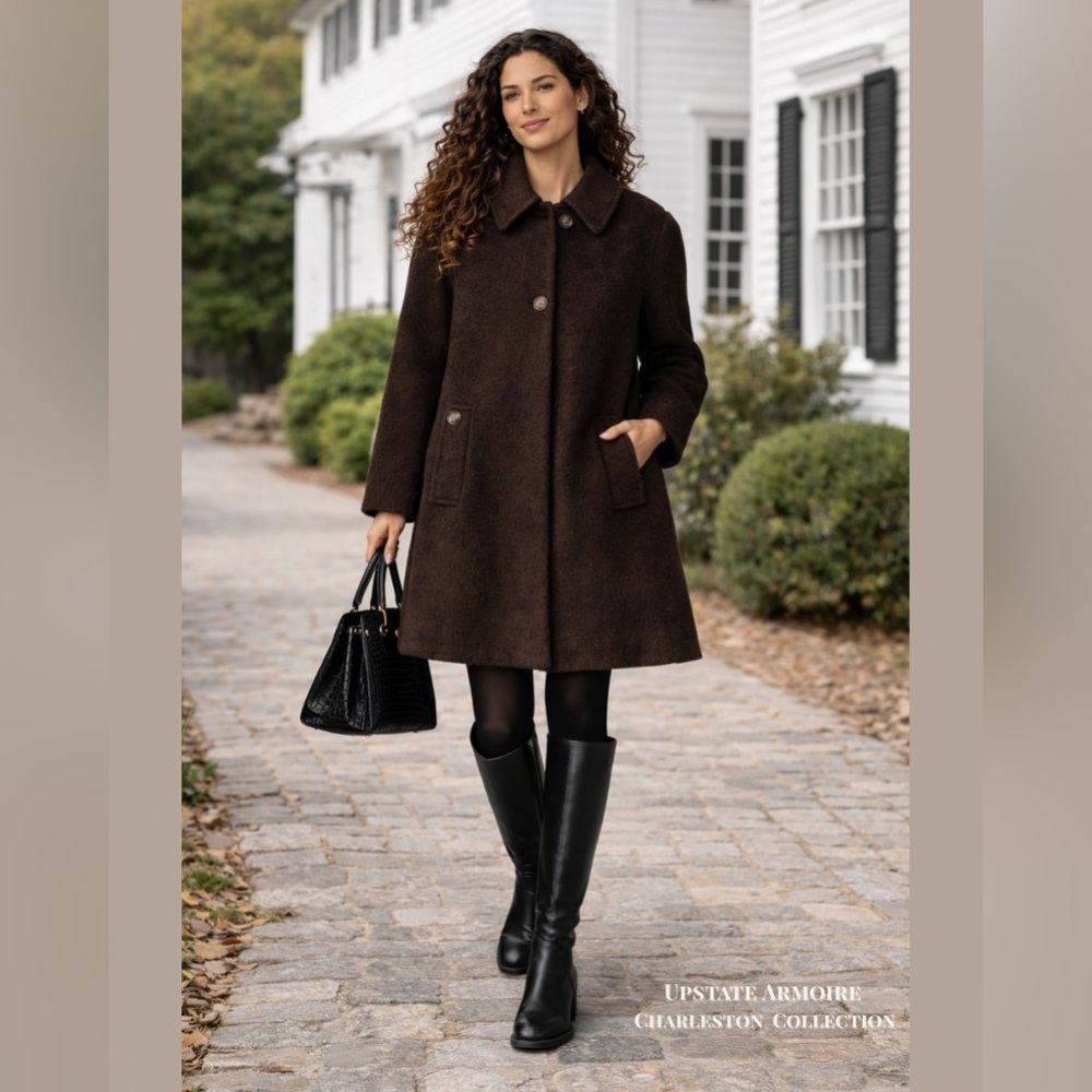 Katherine Kelly Wool Alpaca Collared Button Front Long Coat Brown Size 12 - Picture 4 of 15